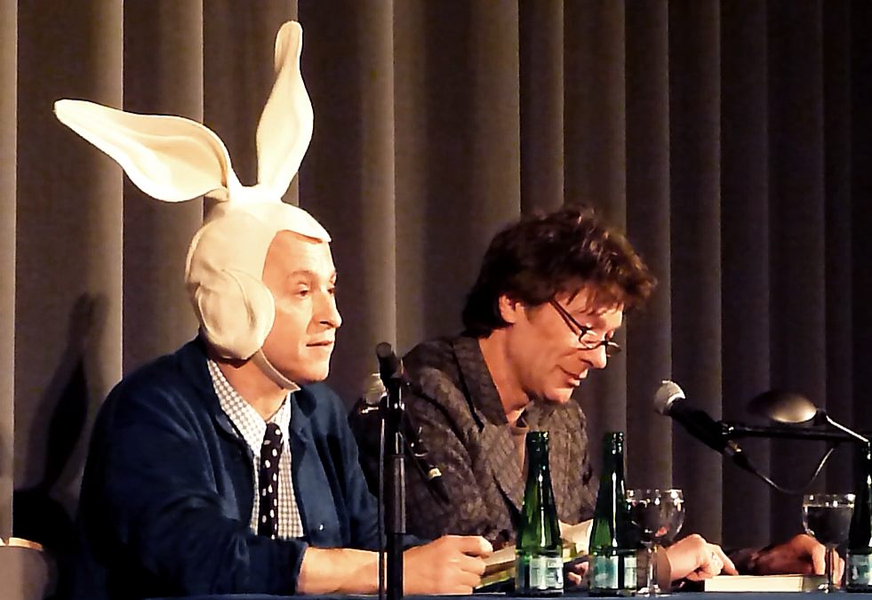David Sedaris wearing bunny ears and Gerd Köster at Babylon, Berlin, March 2011