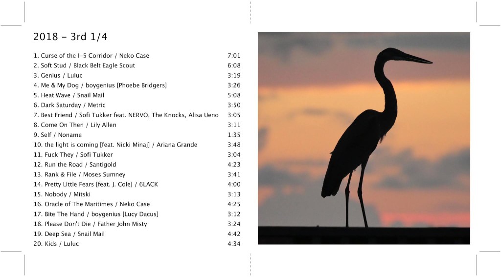 Favorite songs mix tape 3rd quarter 2018, heron sunset sky