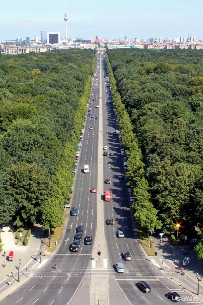 Street through Tiergarten Park, Berlin, Germany, view from Victory Column, Siegessaeule