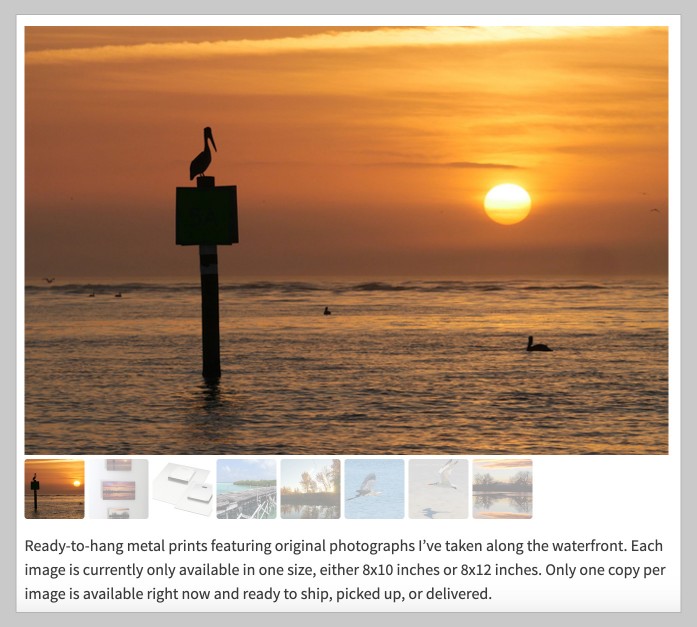 pelican watches sunset and other metal seaside photos by Luci Westphal