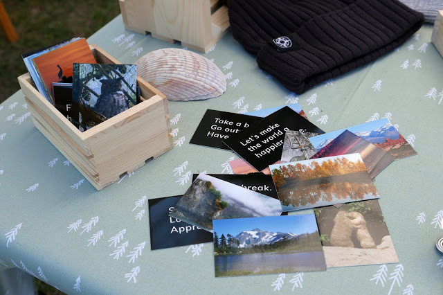 Arrived just in time: new business cards featuring mini nature photos and Happier Place slogans.