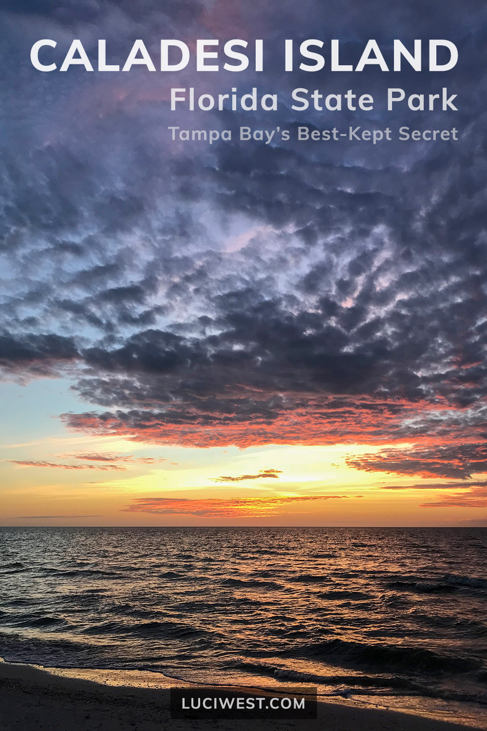 Caladesi Island State Park, Florida, Tampa Bay's Best-Kept Secret, sunset with clouds over Gulf of Mexico, Florida Gulf Coast