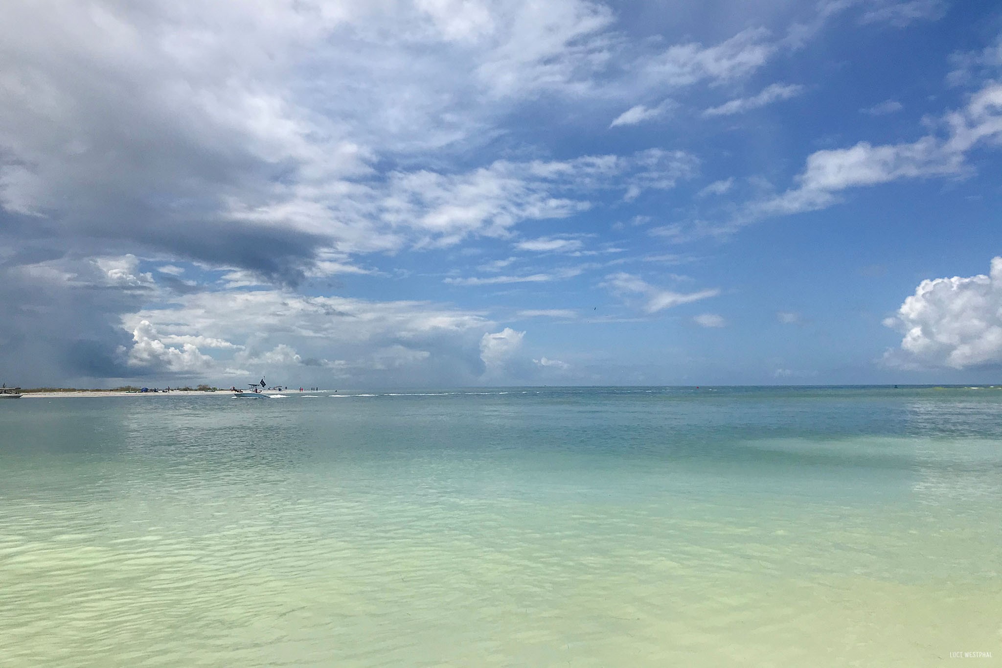 Hurricane Pass between Honeymoon Island and Caladesi Island, clear water, blue sky