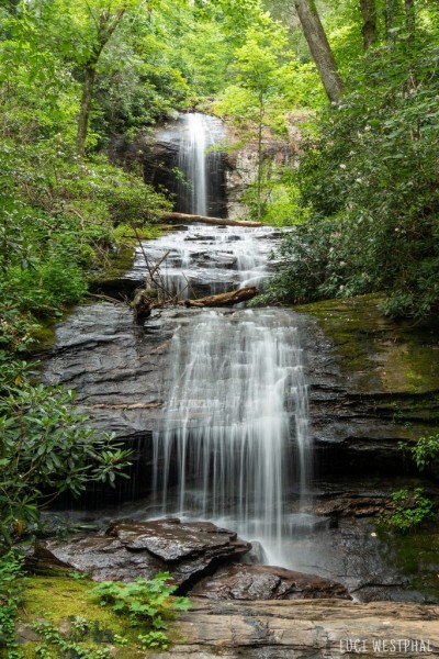 cascading waterfall with tiers, forest, long exposure, PIC-0402
