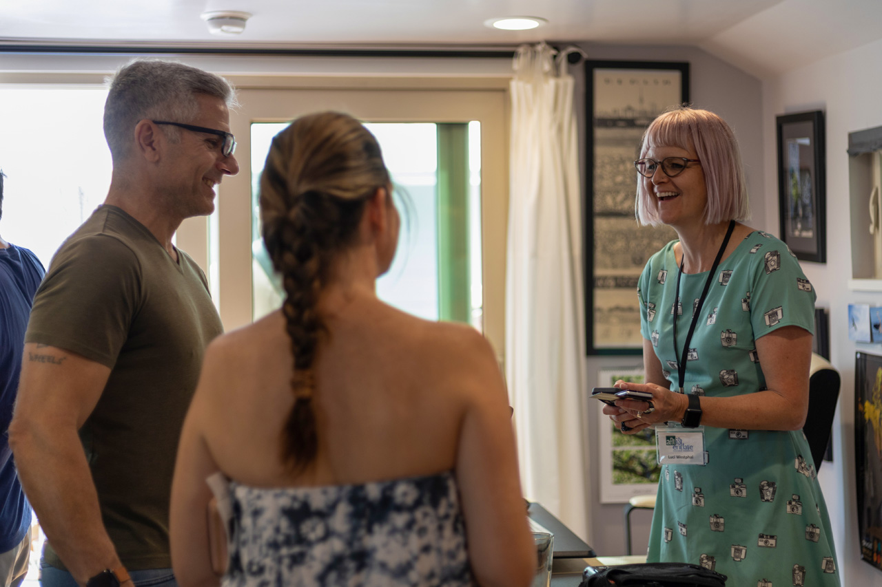 Luci Westphal with visitors in her Creative Lab