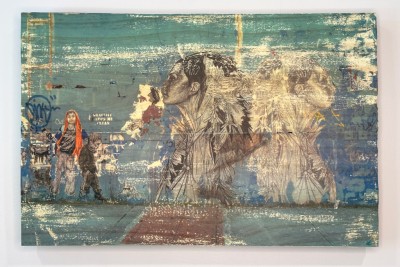 mirrored woman, three boys, swoon, graffiti, photo wood transfer