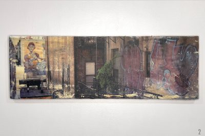 Android Lady street art and old school graffiti, fire escape, NYC, photo wood transfer