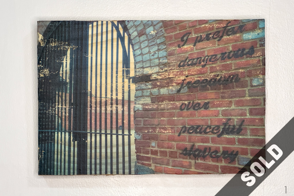 I prefer dangerous freedom over peaceful slavery, street art, Brooklyn, Dumbo, gate, iron bars, warehouse