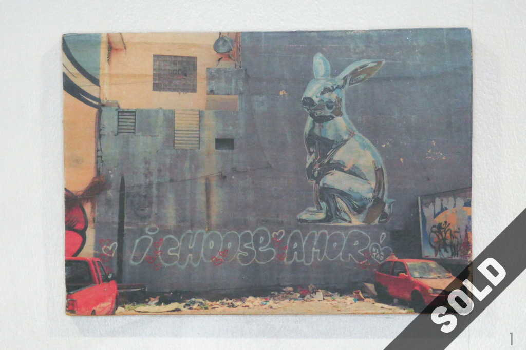 SOLD I choose amor, street art, graffiti, rabbit, red car, San Juan, Puerto Rico