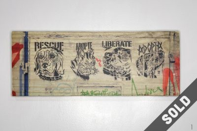 rescue, adopt, liberate, dogs, cat, street art, stencil, Puerto Rico, wood transfer