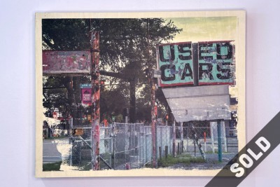 Used Cars sign, Grand Central District, vintage sign, St. Pete, Florida, photo wood transfer