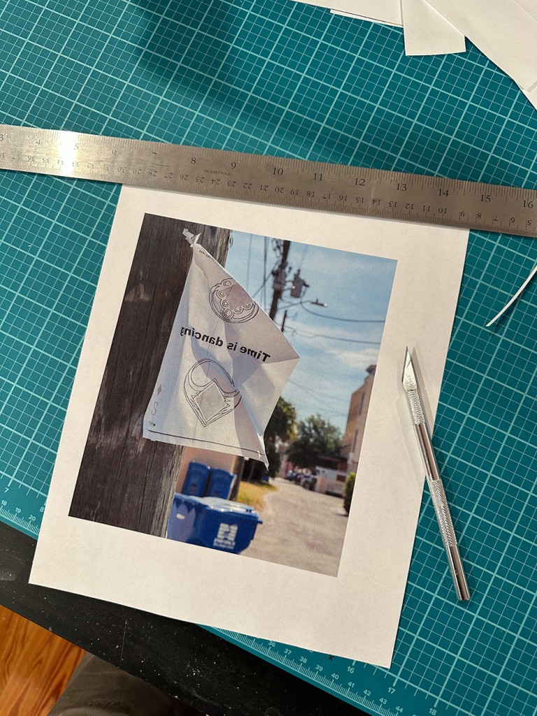 fax street art st. pete, xerox copy, mirrored, cutting mat, knife