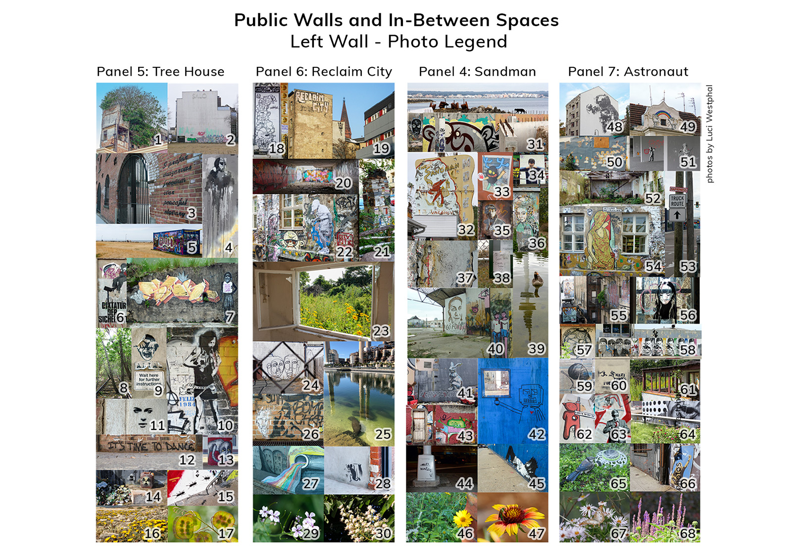 Public Wall and In-Between Spaces, installation by Luci Westphal, photo reference map, left wall