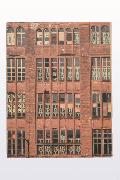 try graffiti, abandoned building, Gowanus, Brooklyn, photo wood transfer