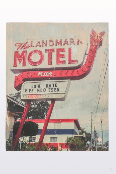 The Landmark Motel sign, St. Petersburg, wood transfer