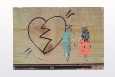 kids, children, holding hands, heart, masks, street art, Hamburg, photo wood transfer