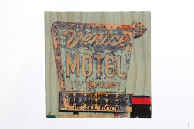 Venice Motel vintage sign photo hand-transferred to wood, varnished, and ready to hang. Photographed in St. Petersburg, Florida.