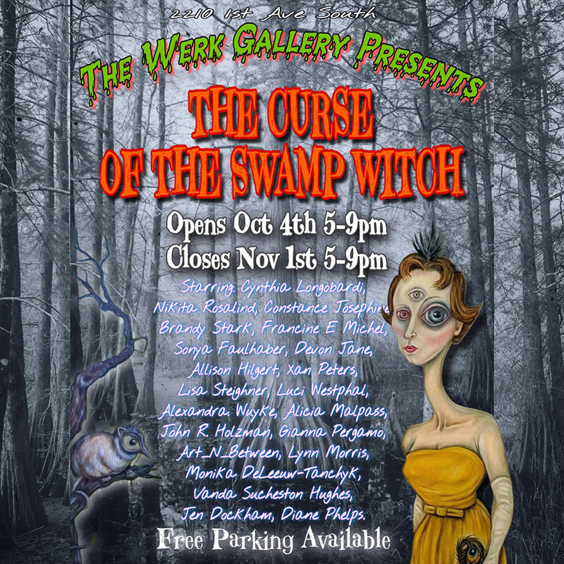 curse of swamp witch, werk gallery, October 2024, art exhibit, opening night, closing night, October