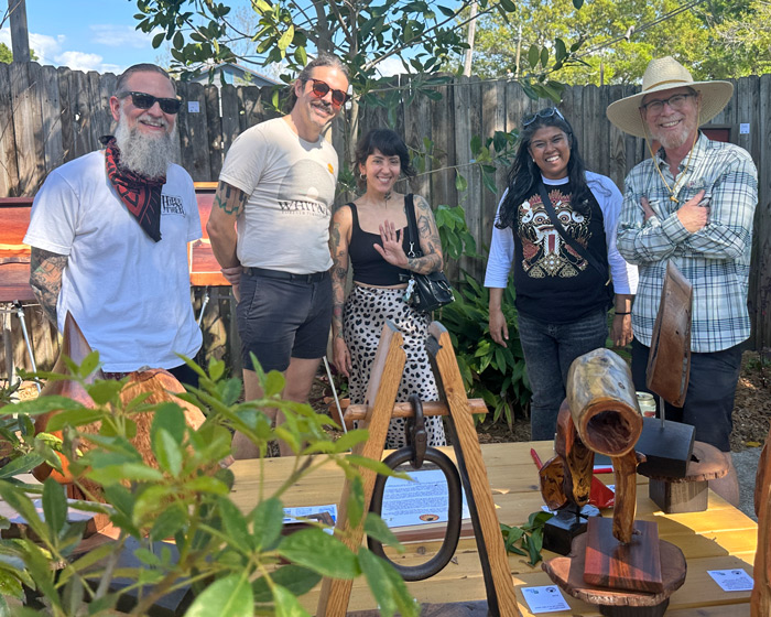 five friends in the garden at kenwood tour of the arts, man glitter studio, scott solary wood art