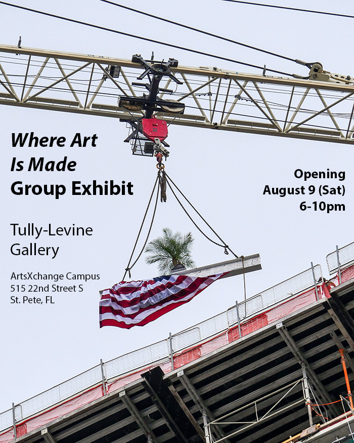 Where art is made, tully-levine gallery, palm tree, american flag, crane