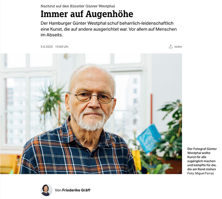 Immer auf Augenhohe, always on eye level, obituary, article, Nachruf, taz, Guenter Westphal
