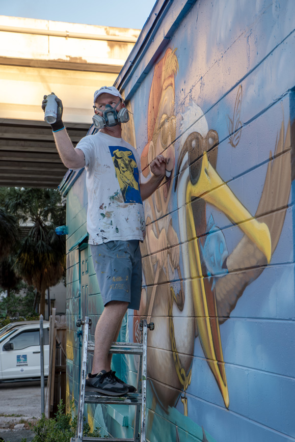Derek Donnelly, spray can, pelican boy mural