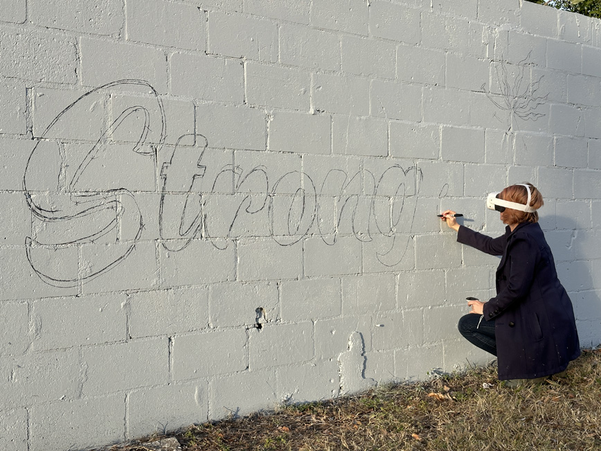 VR goggles woman, outline stronger, mural, Jenipher Chandley for Shine Mural Festival
