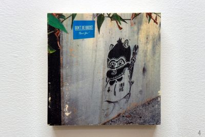 don't be racist, thank you, figure, praxis, street art, wood transfer, sold